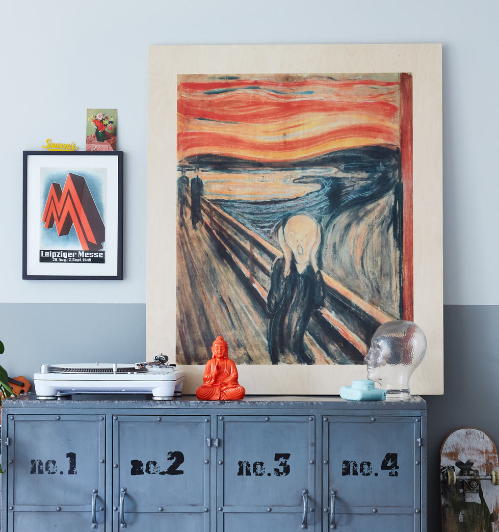 Tableau Le Cri d'Edvard Munch imprimé sur bois avec bordure