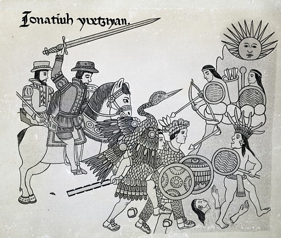 Fight between the Spanish and the Aztecs, plate from ''Antiguedades Mexicanas'' à Alfredo Chavero 1892, école espagnole