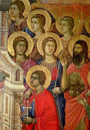 Maesta: Detail of Saints, including St. John the Baptist, 1308-11 à Duccio di Buoninsegna