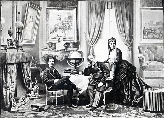 Emperor Napoleon III with Empress Eugenie and the prince Imperial at Camden Place, Chislehurst in 18 à Photographe anglais