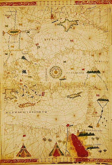 The Eastern Mediterranean, from a nautical atlas, 1520(see also 330914) à Giovanni Xenodocus da Corfu