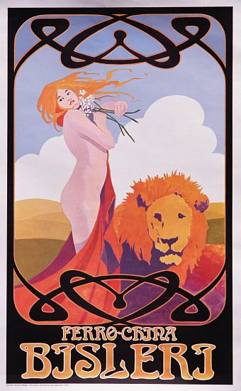 Copy of a 1909 poster advertising Bisleri à École italienne