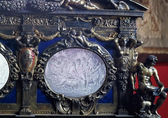 The Farnese Chest, detail of oval inlay depicting the Triumph of Bacchus, Sebastiano Sbarri (fl.1548 à École italienne