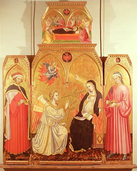 The Annunciation with St. Cosmas and St. Damian, 1409 (gold leaf & tempera on panel) à Taddeo di Bartolo