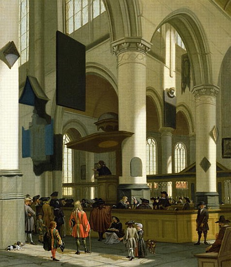 Interior of the Oude Kerk, Delft, with a preacher à A. Storck