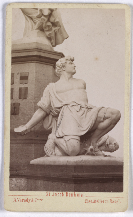 Basel: St. Jacob Monument, stone thrower à A. Varady & Comp.