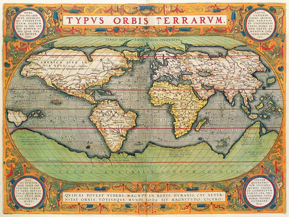 Typus Orbis Terrarum, map of the world, from Ortelius''s ''Theatrum Orbis Terrarum'', Antwerp à Abraham Ortelius