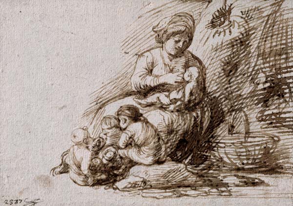 Woman Breastfeeding (pen & ink on paper) à Adam Elsheimer