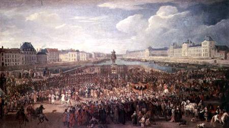 The Procession of Louis XIV (1638-1715) Across the Pont Neuf à Adam Frans van der Meulen