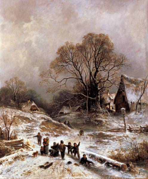 Children playing in the snow à Adolf Heinrich Lier