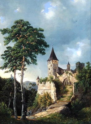 Castle in the Mountains, 1858 (oil on canvas) à Adolf Rudolf Holtzhaub