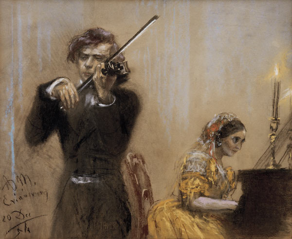Clara Schumann et Joseph Joachim en concert à Adolph Friedrich Erdmann von Menzel