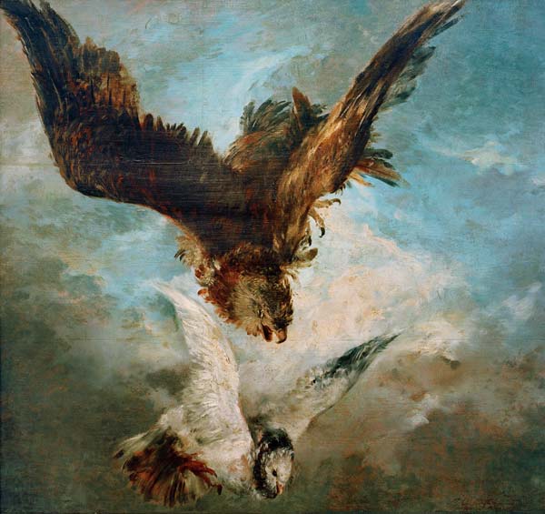 Faucon se précipitant sur une colombe à Adolph Friedrich Erdmann von Menzel