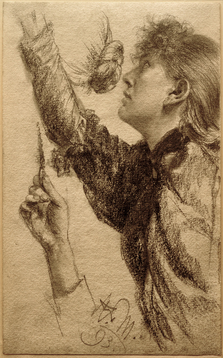 Studie zu einer jungen Frau mit erhobenem Arm à Adolph Friedrich Erdmann von Menzel