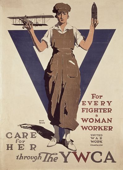 For Every Fighter a Woman Worker, 1st World War YWCA propaganda poster à Adolph Treidler