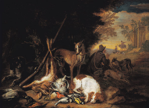 A Hunter with his Dogs à Adriaen de Gryef