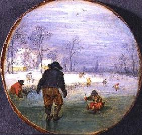 Skaters in a landscape (panel)