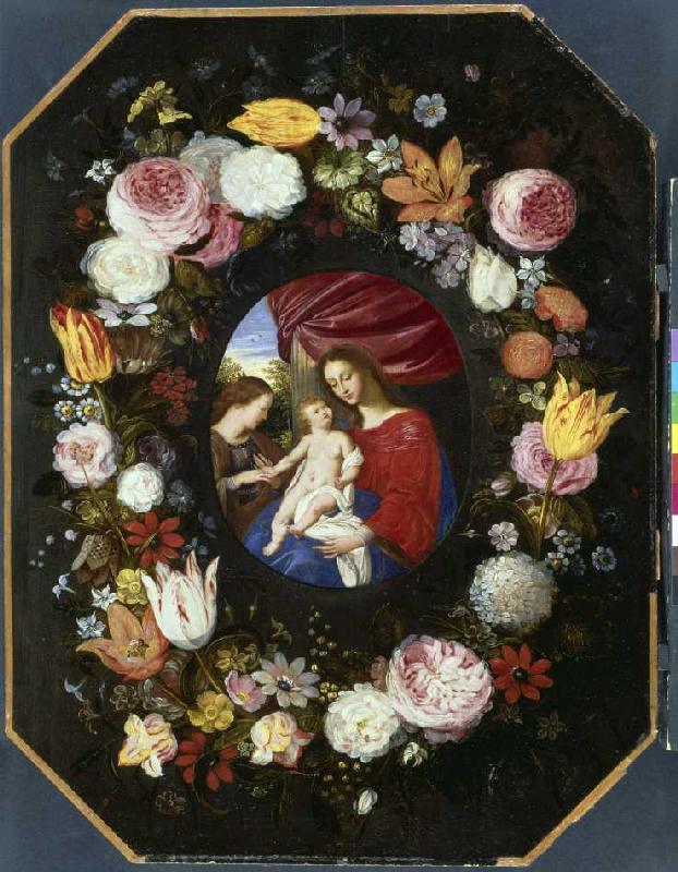 Madonne dans la couronne de fleurs. (Les fleurs Jan Brueghel le Jeune) à Adriaen van Stalbemt