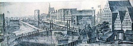 Granaries in Gdansk on the Maltawa River, illustration 9 from the album, 'Praecipuorum Locorum et Ae à Aegidius Dickmann