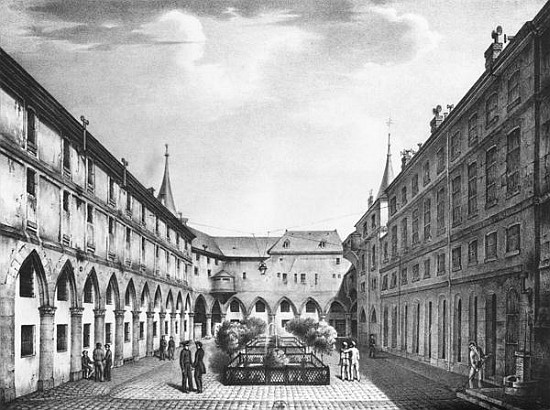View of the Men''s Yard at the Conciergerie Prison; engraved by Alphonse Urruty (1800-70) c.1831 à (d'après) Collard