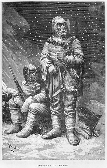 Exploration costumes, illustration from ''Expedition du Tegetthoff'' Julius Prayer (1841-1915) ; eng à (d'après) Edouard Riou