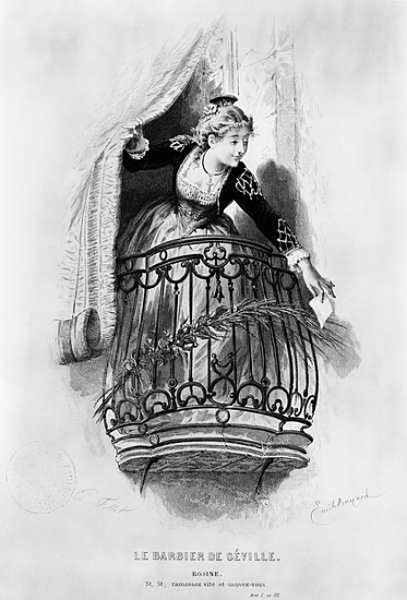 Rosine, illustration from Act I Scene 3 of ''The Barber of Seville'' Pierre Augustin Caron de Beauma à (d'après) Emile Antoine Bayard