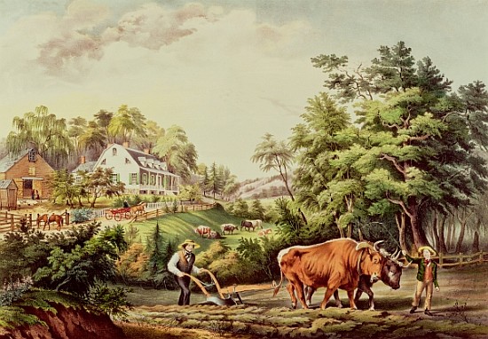 American Farm Scenes; engraved by Nathaniel Currier (1813-98) pub.Currier and Ives, New York à (d'après) Frances Flora Bond (Fanny) Palmer