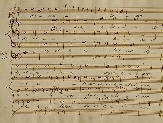 Score of the Kyrie Eleison from the ''Messa a quattro voci'', 18th century copy à (d'après) Giovanni Pierluigi da Palestrina