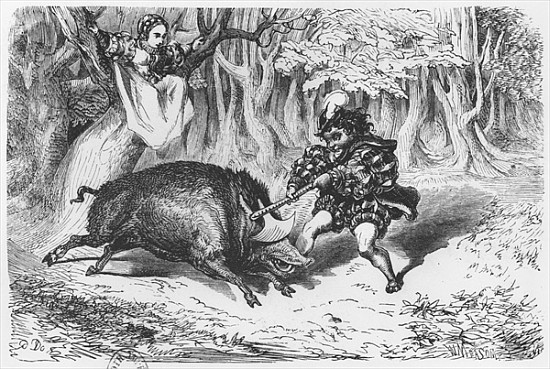 Violette and Ourson, illustration for ''Ourson'' from ''Les Nouveaux Contes de Fees'' Comtesse de Se à (d'après) Gustave Dore