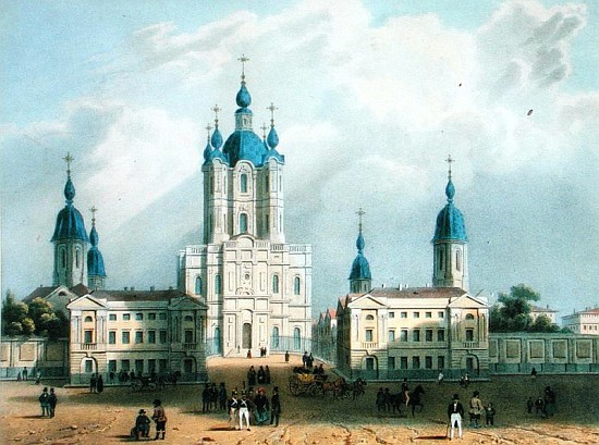 The Smolny Cloister in St. Petersburg, printed Edouard Jean-Marie Hostein (1804-89), published by Le à (d'après) Jean-Baptiste Bayot