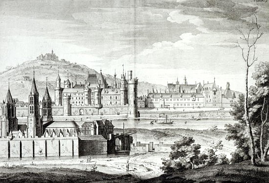 View of the Abbey of Saint-Germain-des-Pres, the Louvre, Petit Bourbon, Montmartre and the Seine in  à (d'après) Jean Chaufourier