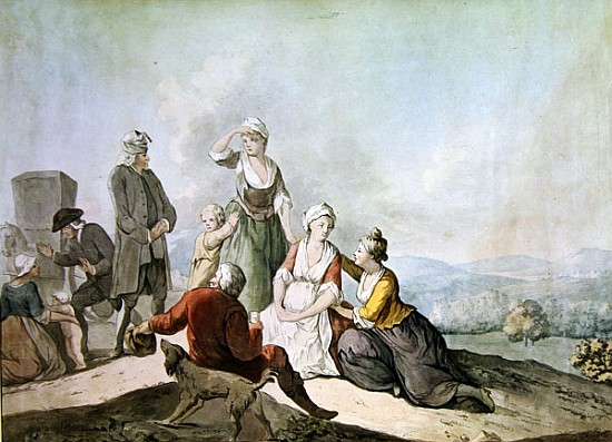 Voltaire Conversing with the Peasants in - (after) Jean Huber en  reproduction imprimée ou copie peinte à l\'huile sur toile