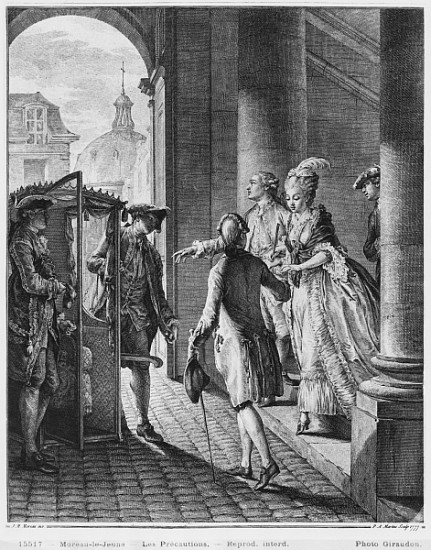 The Precautions; engraved by Pietro Antonio Martini (1739-97) à (d'après) Jean Michel le Jeune Moreau