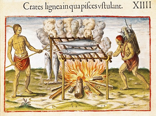 Cooking Fish, from ''Admiranda Narratio...''; engraved by Theodore de Bry (1528-98) 1585-88 à (d'après) John White