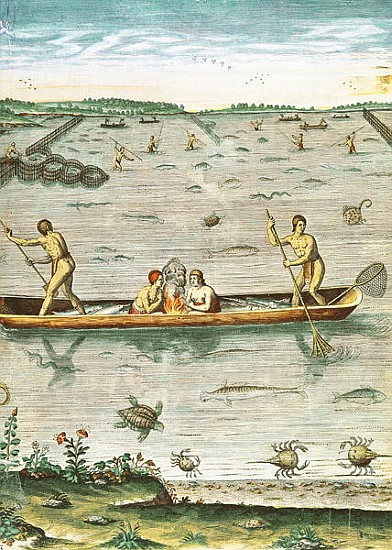 How the Indians Catch their Fish, from ''Admiranda Narratio...''; engraved by Theodore de Bry (1528- à (d'après) John White