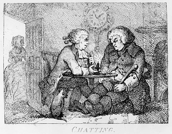 Chatting, illustration from ''Picturesque Beauties of Boswell, Part the First'', etched by Thomas Ro à (d'après) Samuel Collings