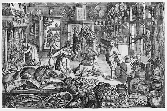Kitchen scene in the early seventeenth century à (d'après) Schelte Adams Bolswert