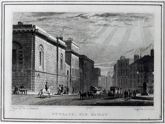 Newgate prison and the Old Bailey; engraved by Robert Acon à (d'après) Thomas Hosmer Shepherd