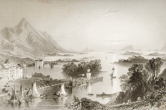 Clew Bay seen from Westport, County Mayo, from ''Scenery and Antiquities of Ireland'' à (d'après) William Henry Bartlett