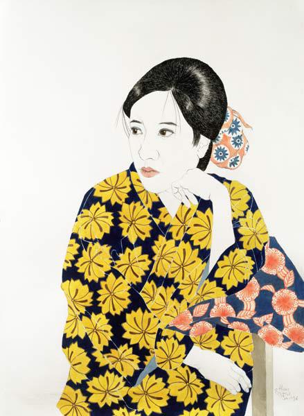 Yellow Kimono (encre, aquarelle, gouache et charbon sur papier)