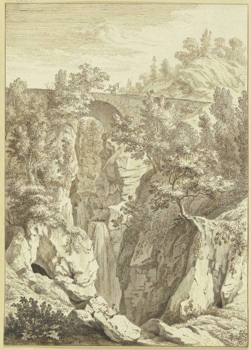 Wasserfall, über welchen eine Steinbrücke führt à Albert Meyeringh