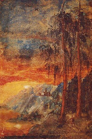 Paysage avec un coucher de soleil à Albrecht Altdorfer