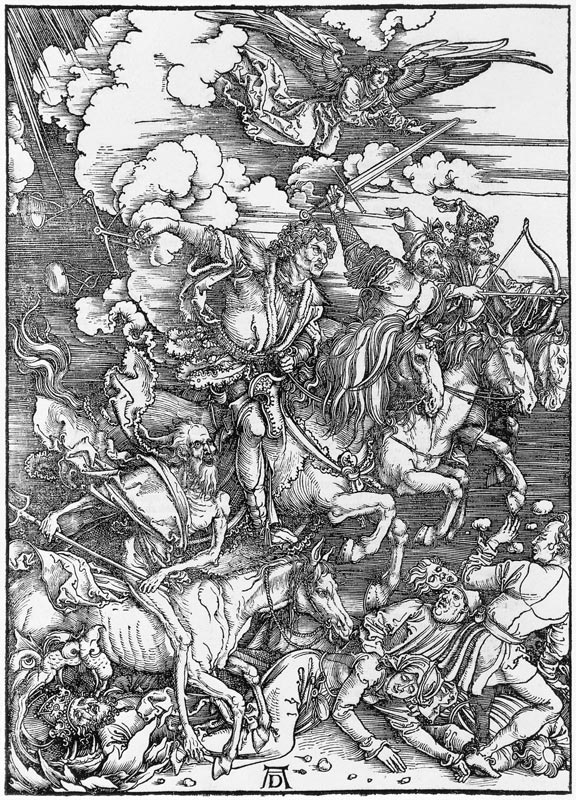 The apocalyptic riders (woodcut, uncolored) à Albrecht Dürer