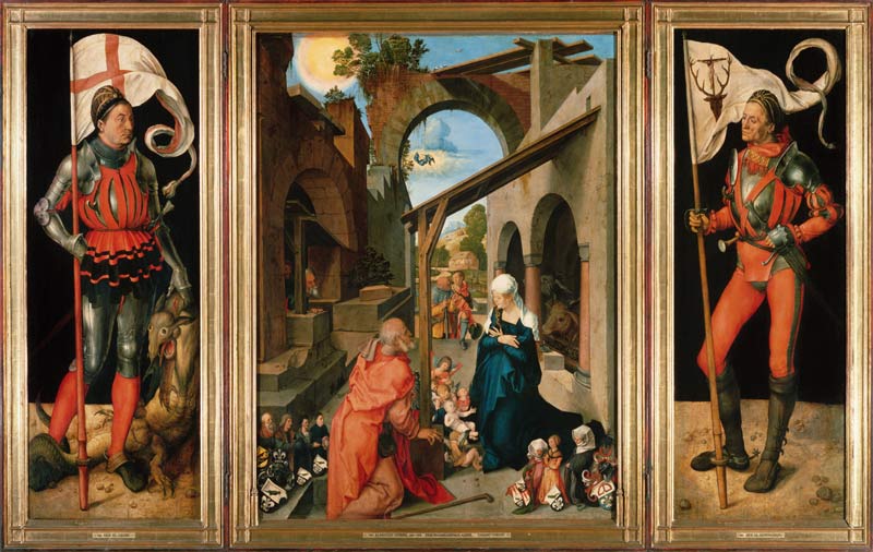 Paumgartner Altarpiece: Central Panel, the Nativity and Members of the Paumgartner Family; Left Hand à Albrecht Dürer