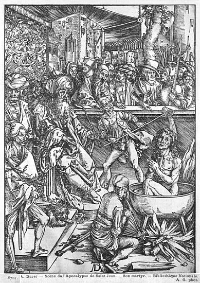 Scene from the Apocalypse, The martyrdom of St. John the Evangelist, Latin edition à Albrecht Dürer