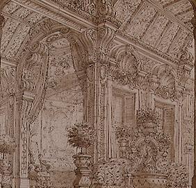 hall avec fontaine et vue sur la chambre à coucher princière