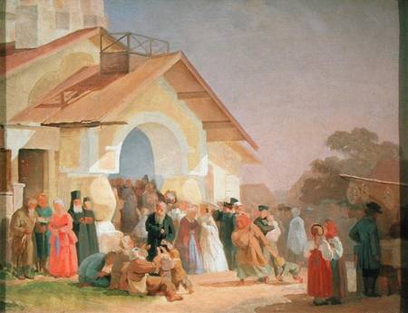 Coming out of a Church in Pskov à Alexander Iwanowitsch Morosov