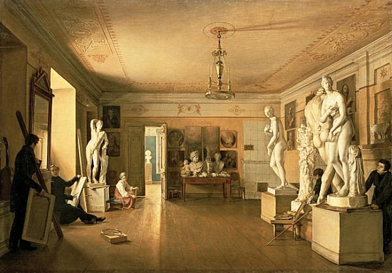 Atelier of the artist Alexey Venetsianov (1780-1847) 1827 à Alexander Alexeyevich Alexeyev