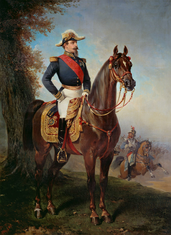 Equestrian portrait of Napoleon III (1808-1873). Painting by Alfred De Dreux (1810 - 1860) à Alfred Dedreux