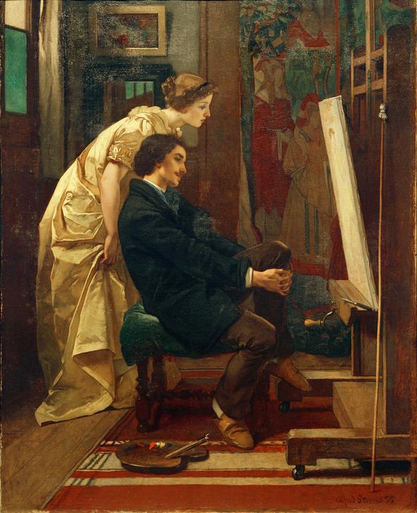 Der Maler und sein Modell od. Der Künstler in seinem Atelier à Alfred Stevens